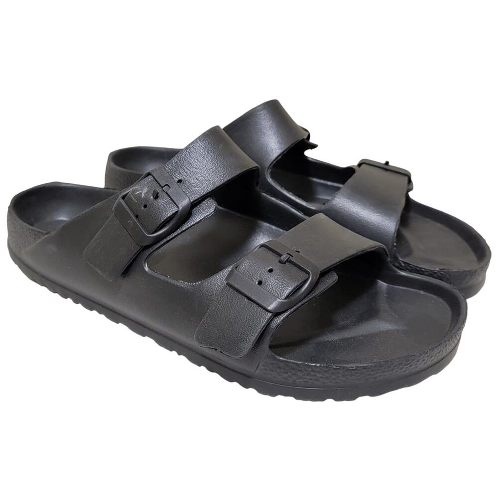 Sun + Stone Men Jude Double Strap Footbed Slide Sandals Size US 9 Black
